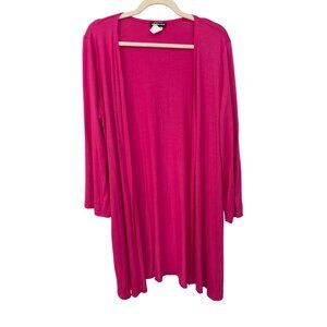 Heimish USA Open Front Cardigan Plus Size 1XL Long Sleeve Pink Rayon Knit Layers